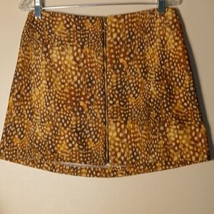 🎃TOPSHOP UK Flock Velvet Brown and Tan Zip Front Print Mini Skirt Size 8 EUC 🎃
